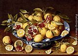 Gerrit van Honthorst A Still Life Of A Wanli Kraak Porcelain Bowl Of Citrus Fruit And Pomegranates On A Wooden Table painting